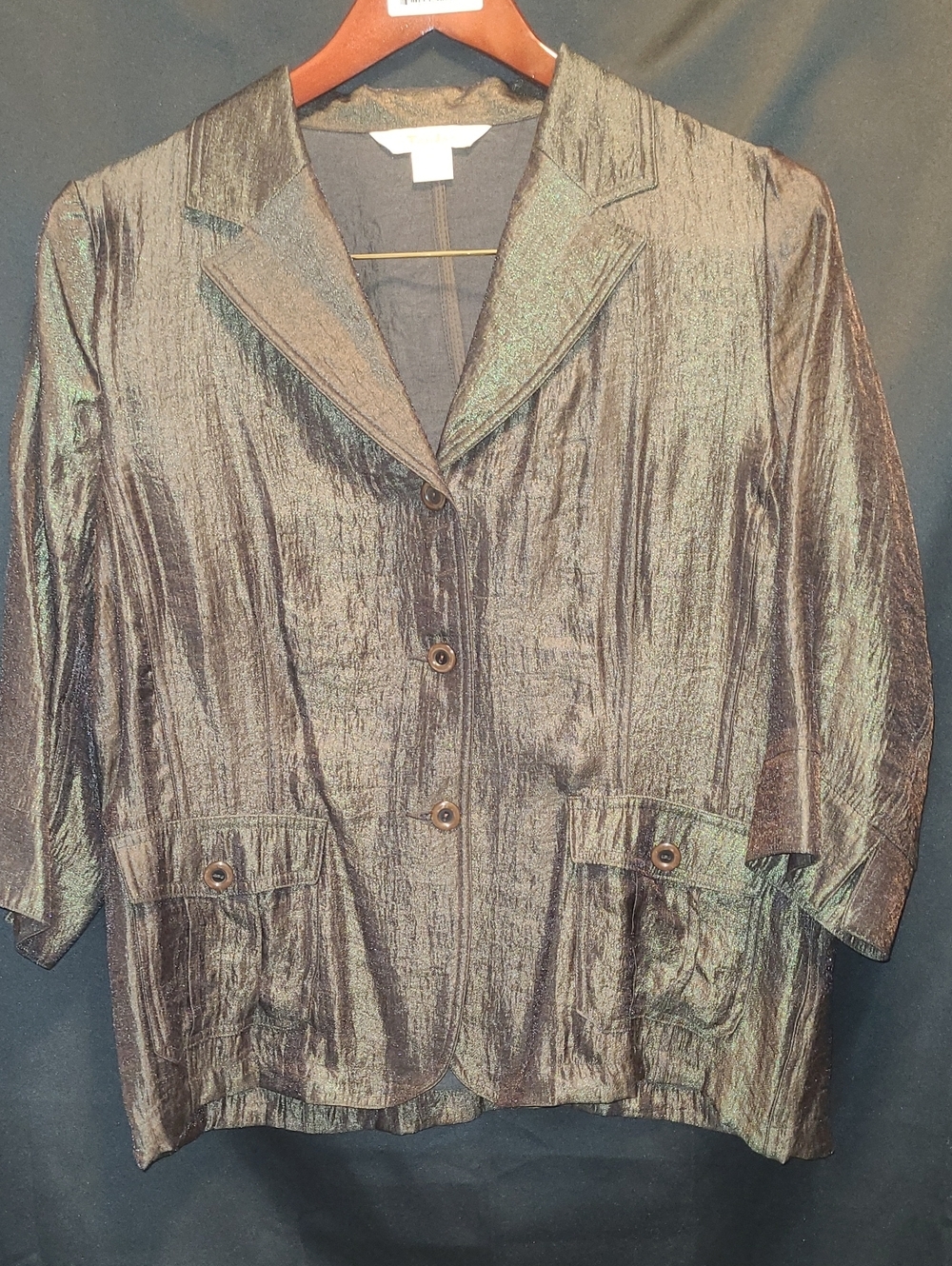 TANJAY Metallic Sheen Women's Blazer Jacket - Iridescent Brown Size 12